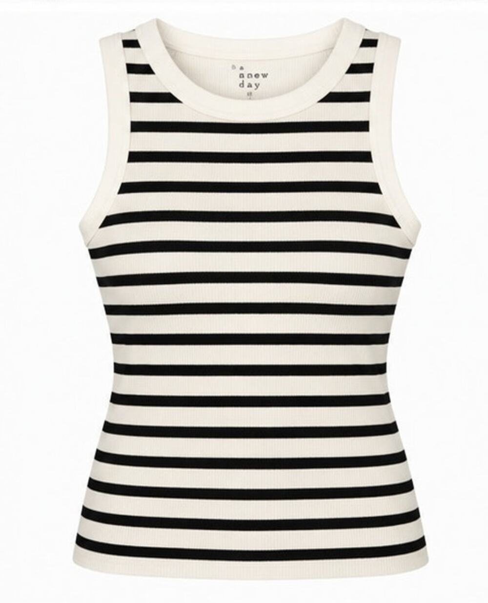 A New Day Black Ivory Striped Ribbed Tank Top Size Medium
